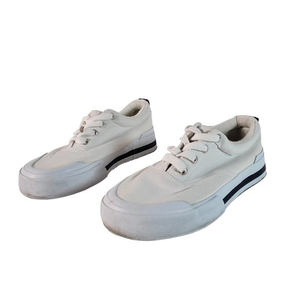 Cherokee Shoes - Cherokee White Blue Canvas Lace Up Sneakers Women Size 7.5